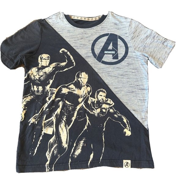 Marvel Avengers End Game Size Medium 8/10 Boys T-Shirt Short Sleeve Grey Black - Picture 1 of 6
